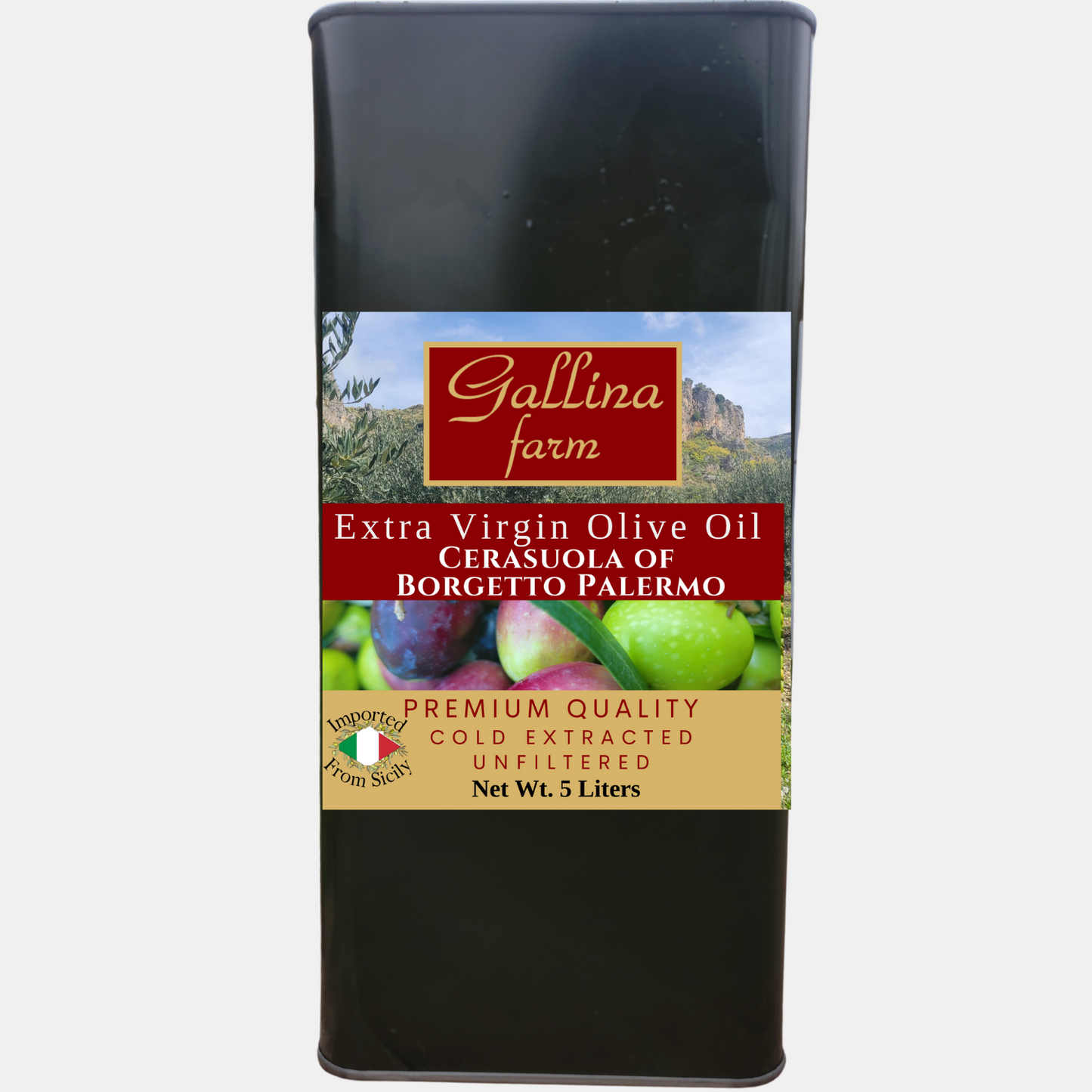 500 ml/ 5 Liter Extra Virgin Olive Oil Cerasuola of Borgetto Palermo Gallina Farms