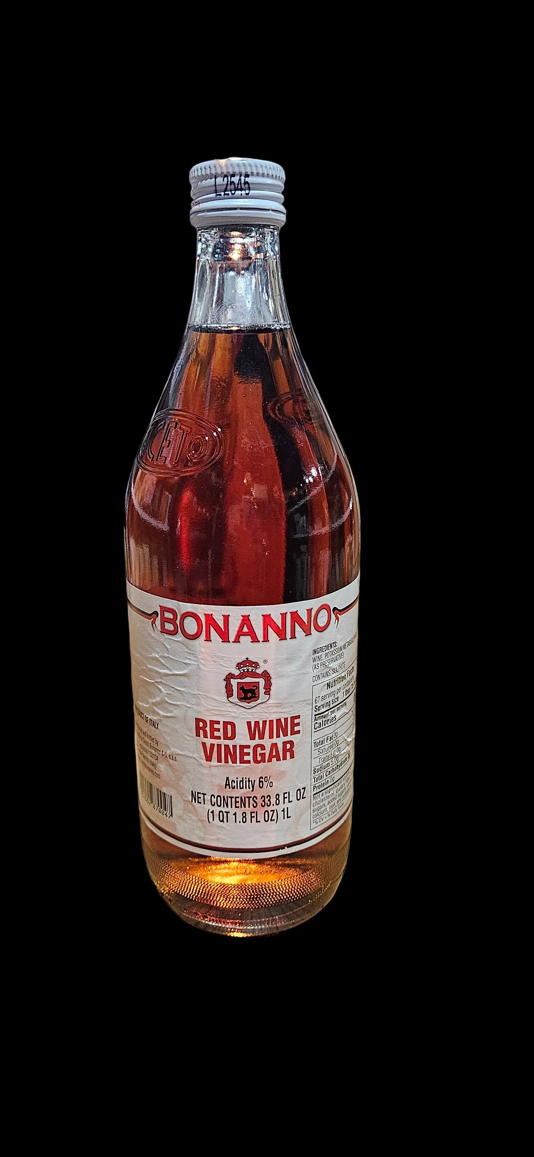 Red wine vinegar bonanno acidity 6% 33.8 fl oz (qt 1.8 fl oz ) 1 litr